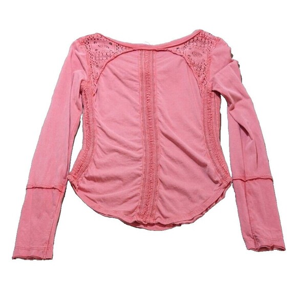 Free People Women Dark Pink Boho Crochet Detailing Long Sleeve Henley Top Size S - Picture 3 of 11